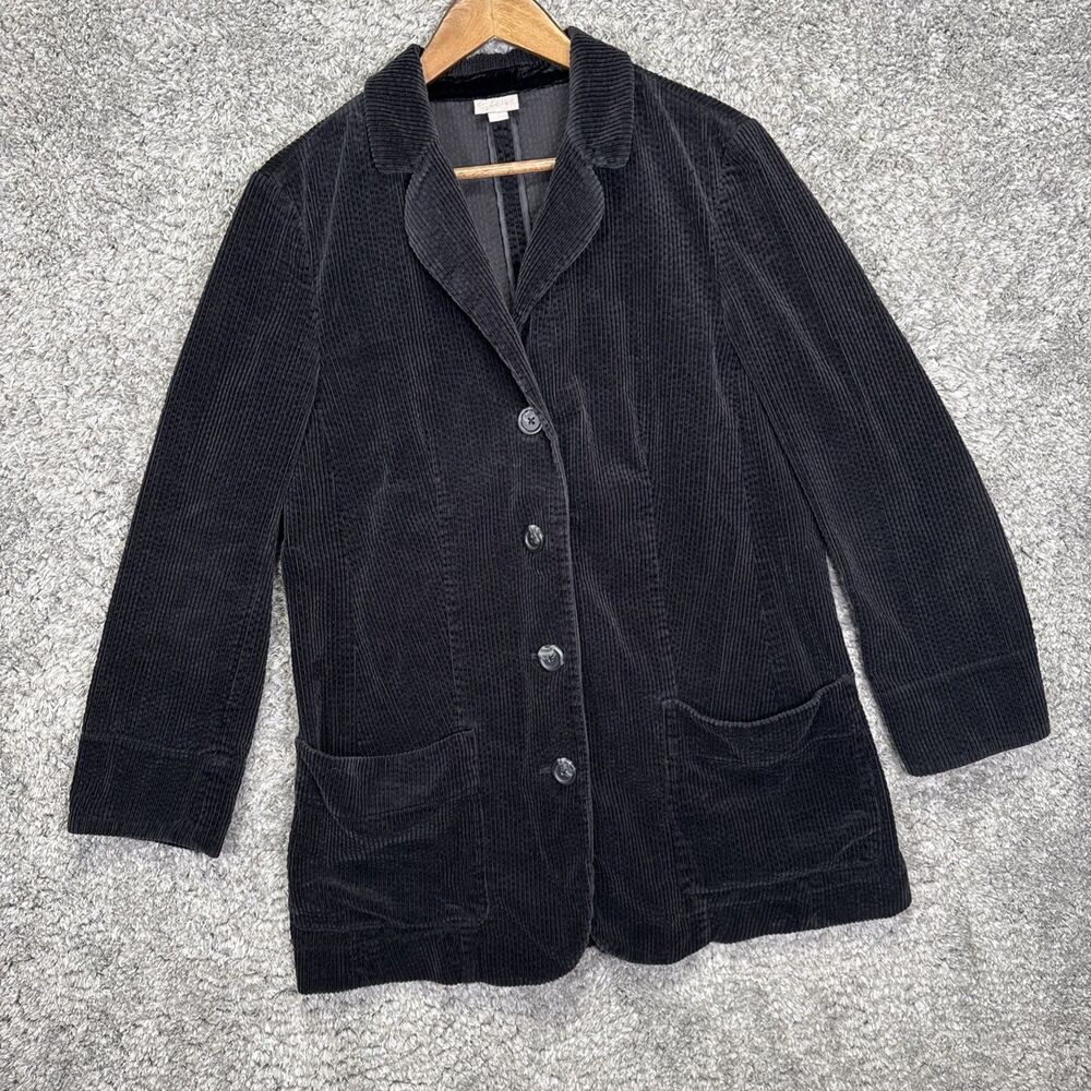 J. Jill Women’s Corduroy Blazer Jacket Size Medium Black Neutral 100% Cotton